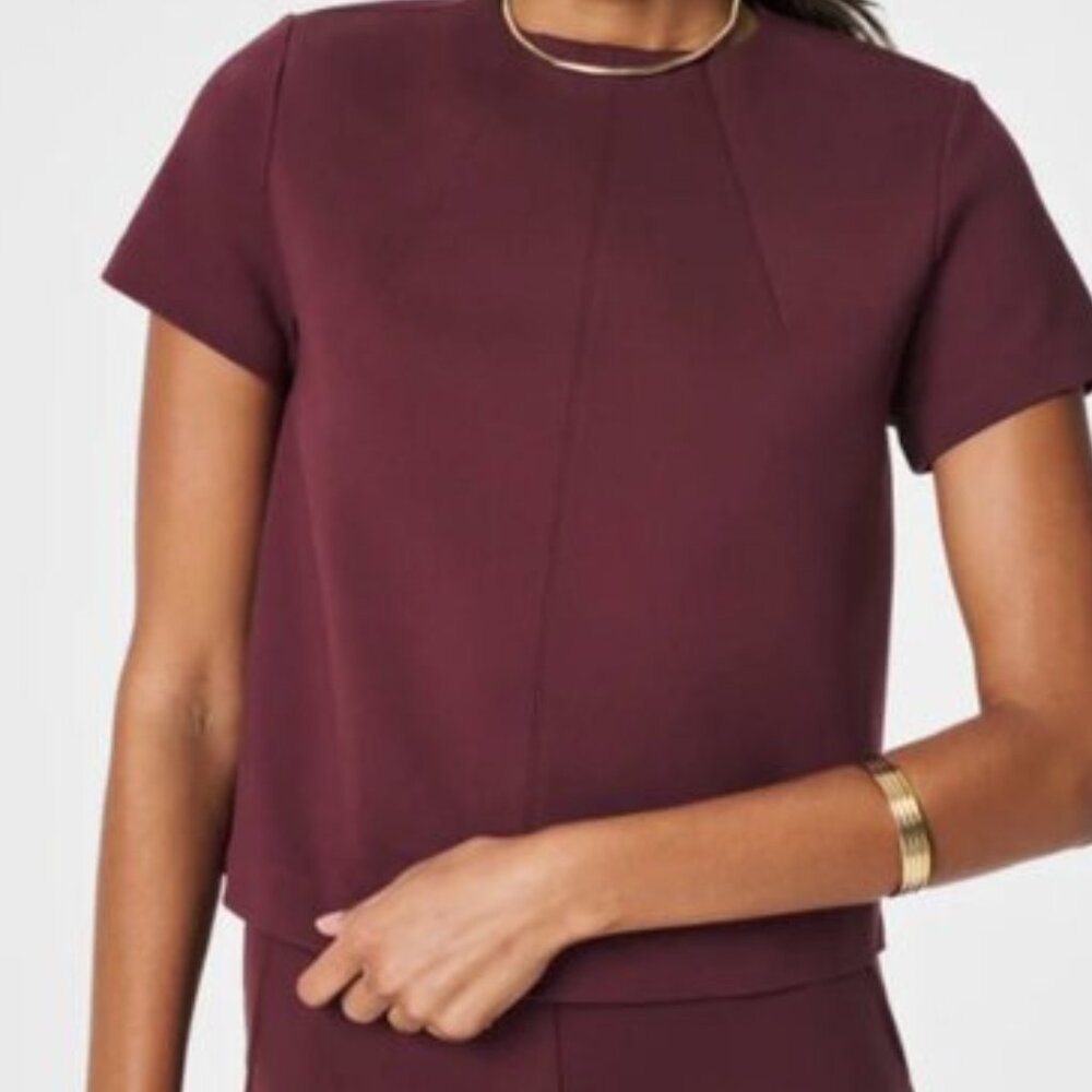Spanx Perfect short sleeve crew neck shirt Wine, Large